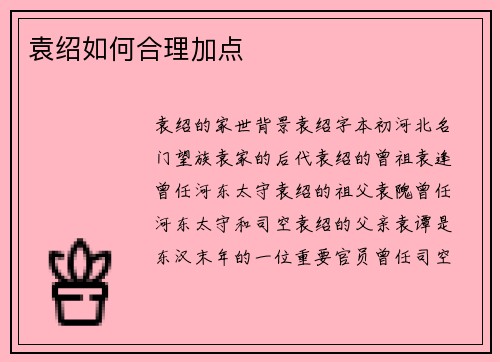 袁绍如何合理加点