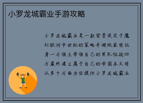 小罗龙城霸业手游攻略