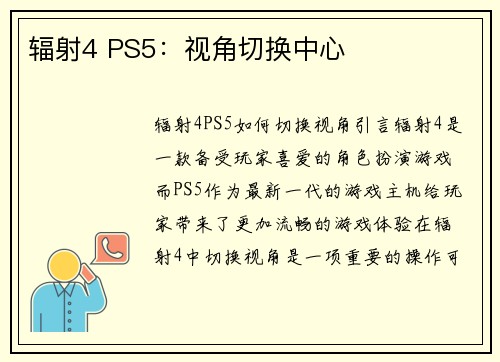 辐射4 PS5:视角切换中心